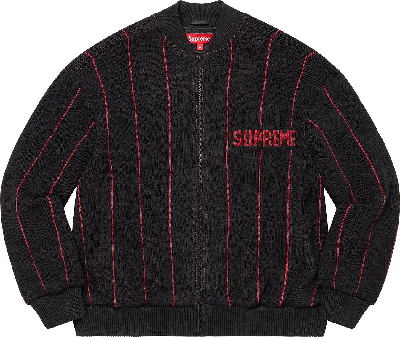 Pinstripe Varsity Zip Up Sweater view 7